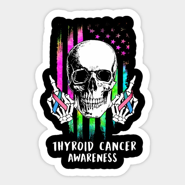 Thyroid Cancer Awareness Skull Halloween Costume Gifts Sticker by AKIFOJWsk